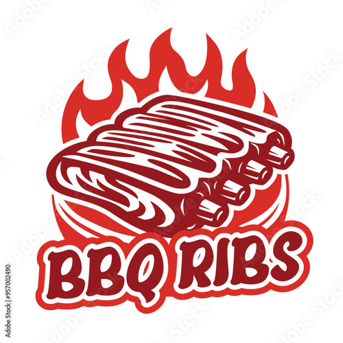 Grilled Ribs Barbecue Logo Design with Simple Shape.