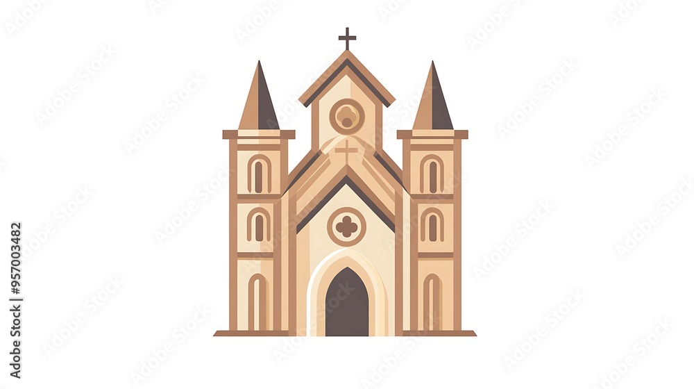Minimalistic Flat Vector Logo of Old Cathedral on White Background Minimalistic Flat Vector Logo of Old Cathedral on White Background