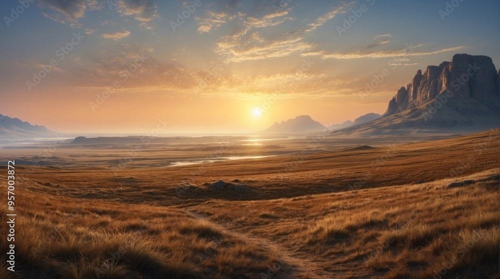 Fototapeta premium Steppes and mountains, landscape