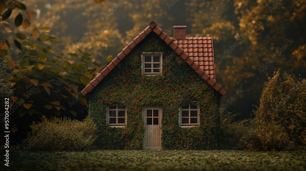 Fototapeta premium Ivy-Covered Cottage in Nature