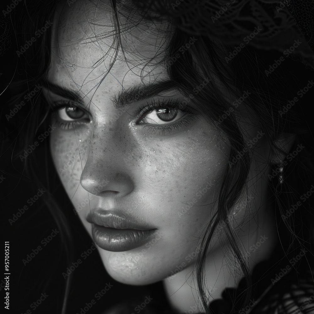 Woman with intense gaze on a transparent background Woman with intense gaze on a transparent background