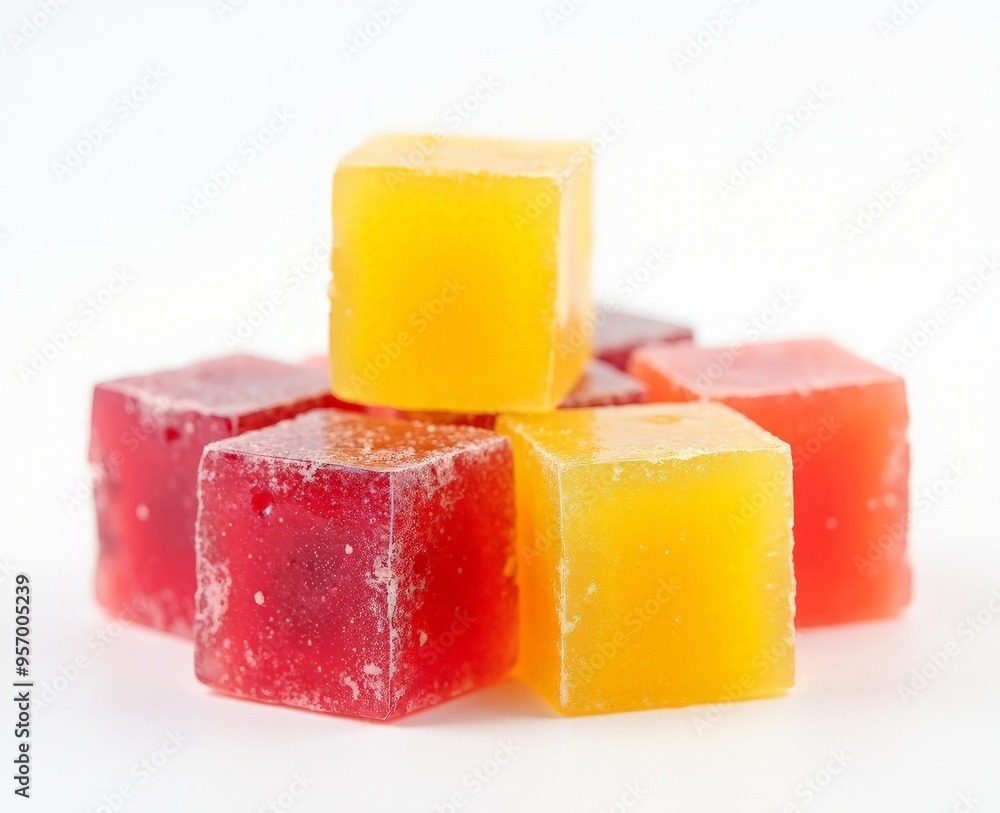 frozen fruit juice in cubes on a white background frozen fruit juice in cubes on a white background