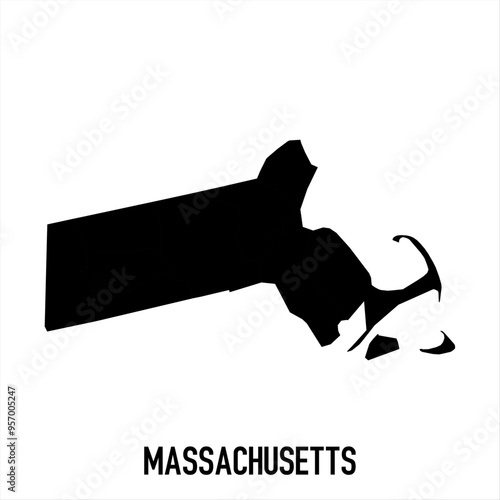 Massachusetts Map - black World Map International vector template with High detailed isolated on white background - Vector