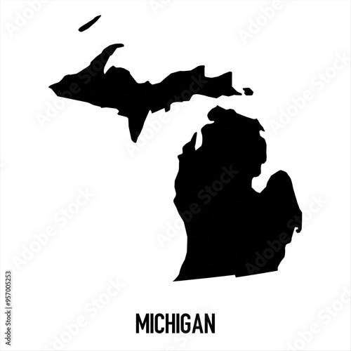 Michigan Map - black World Map International vector template with High detailed isolated on white background - Vector