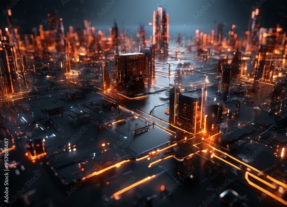 Fototapeta premium city with lots buildings and lights