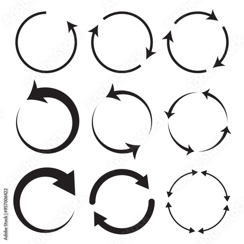 Circle arrows icon set. Round reload sign, repeat icon, refresh icon, rotate arrow icon sign and symbol, Vector illustration. blue circlr arrow set.