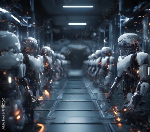 Wallpaper Mural group robots in room with lights Torontodigital.ca