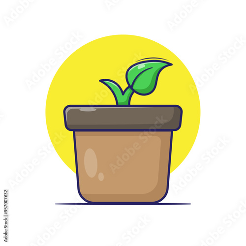 Young sprout vector illustration with one leaf beside. Simple plant illustration concept