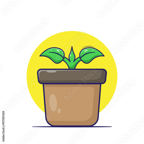Draw shoot vector with two young leaves on the side. Simple plant illustration icon mascot concept