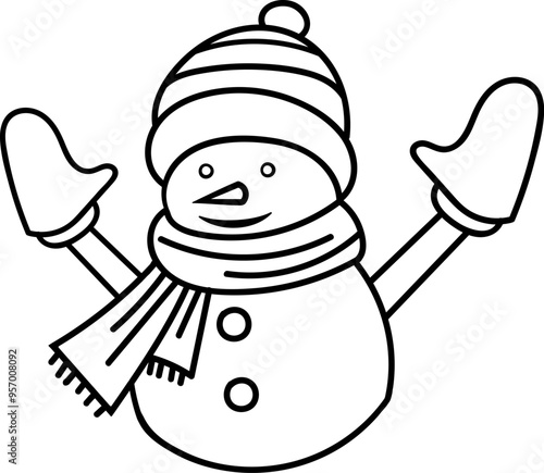 Christmas Snowman Simple Illustration for Coloring Pages