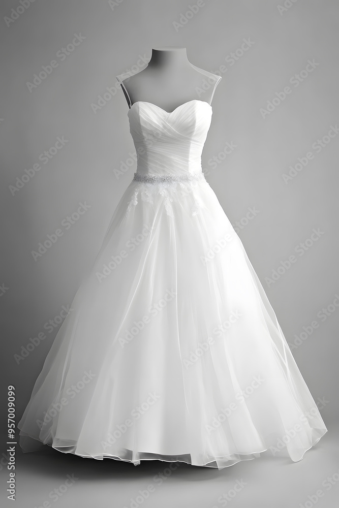 White wedding dress isolated on light grey background