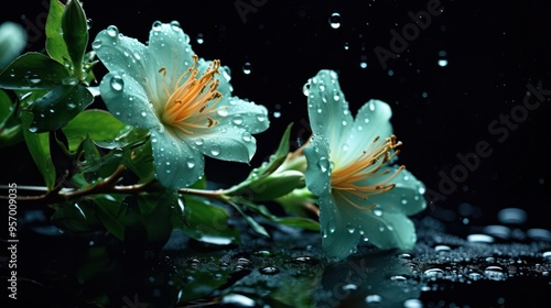 Jade Flowers with Water Drops