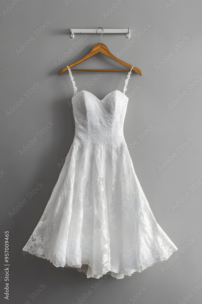 White wedding dress isolated on light grey background White wedding dress isolated on light grey background