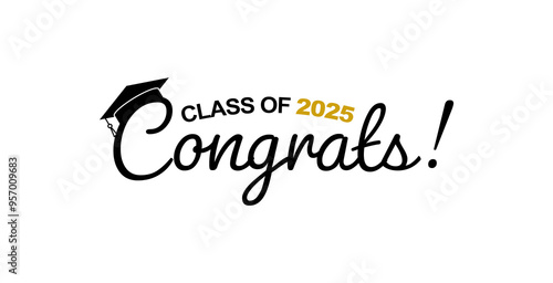 Gold design for graduation ceremony. Class of 2025. Congratulations graduates typography design template for shirt, stamp, logo, card, invitation etc.