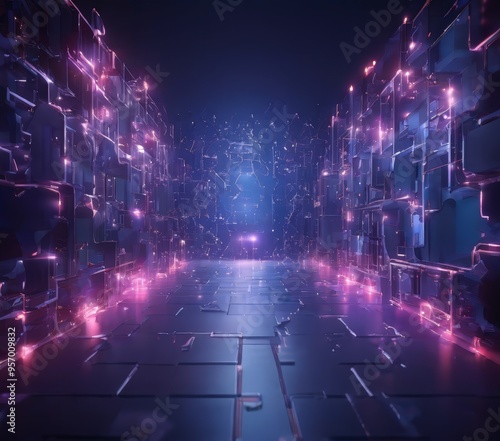 futuristic city with neon lights