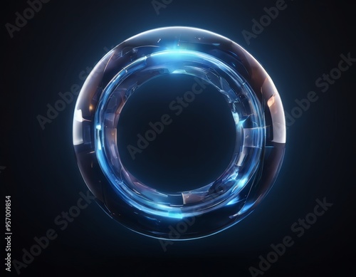 futuristic glass sphere with glowing blue light inside