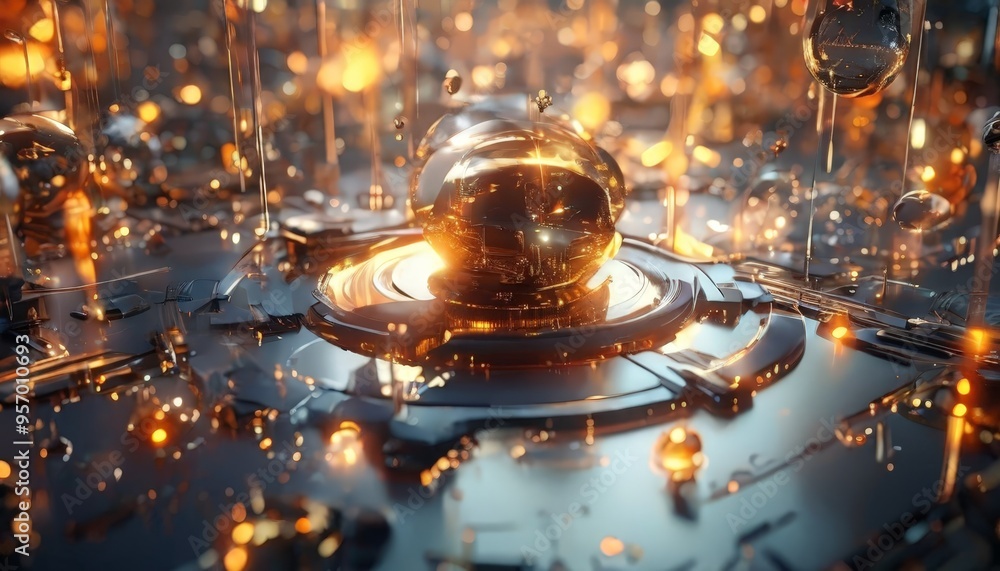 futuristic space station with sphere and lot gold futuristic space station with sphere and lot gold
