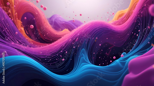 3D render of a digital background visualization of wave particle. Ai generative