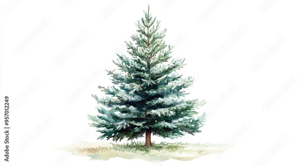 Fototapeta premium Beautiful Watercolor Evergreen Tree Showcasing Nature's Tranquility