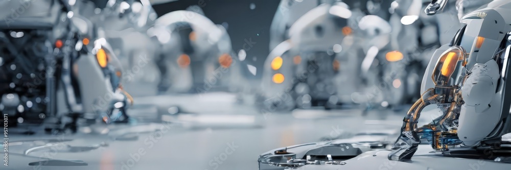 robot standing in front group robots robot standing in front group robots