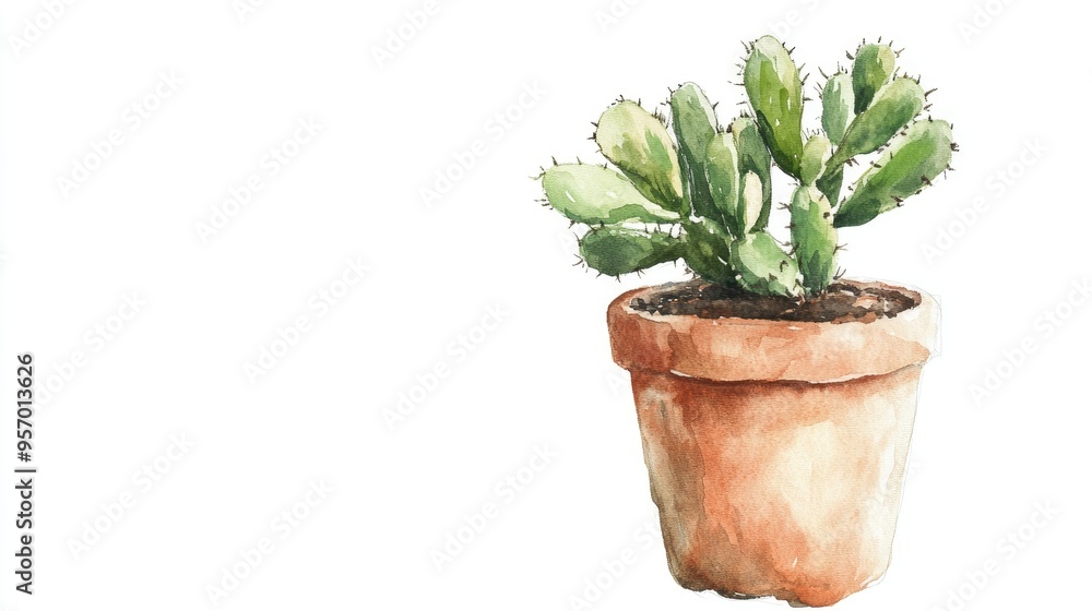 Elegant Watercolor Cactus in Terracotta Pot: A Touch of Nature for Your Home Decor Elegant Watercolor Cactus in Terracotta Pot: A Touch of Nature for Your Home Decor