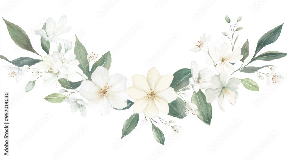 Fototapeta premium Elegant Watercolor Floral Arrangement: A Whimsical Botanical Illustration for Home Decor