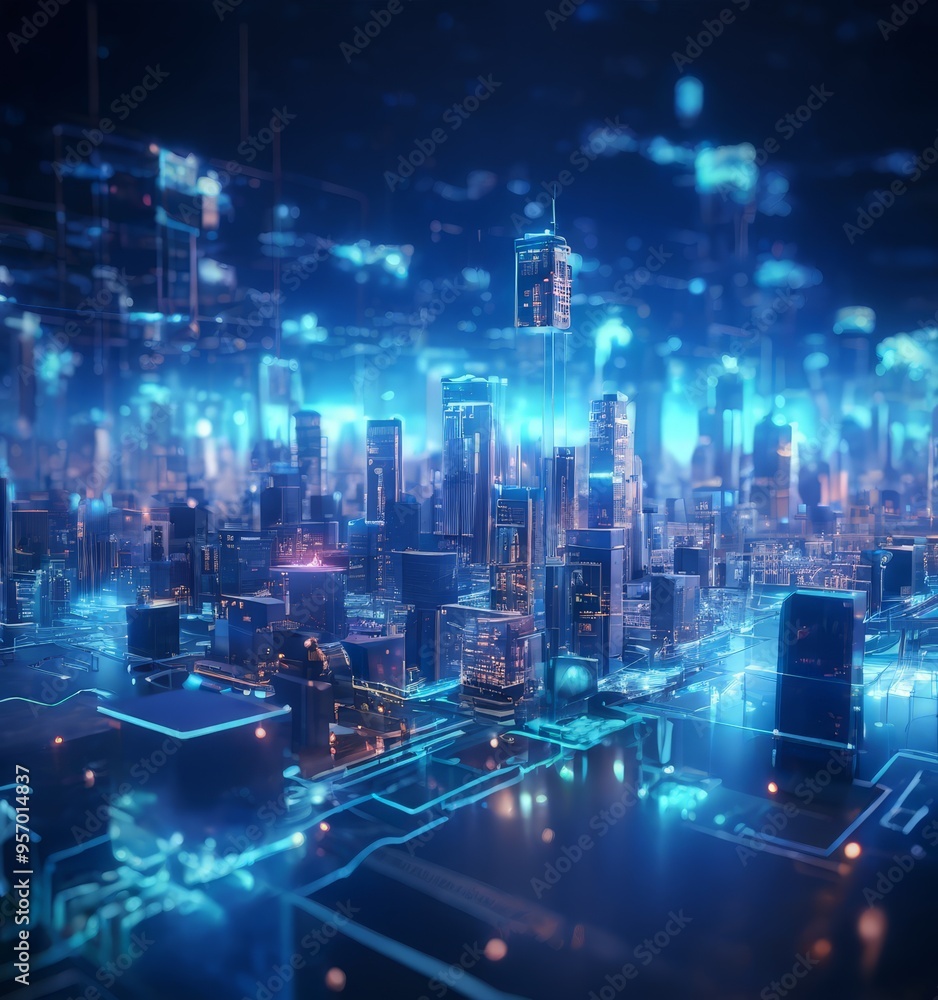 futuristic city with glowing lights and technological connections futuristic city with glowing lights and technological connections