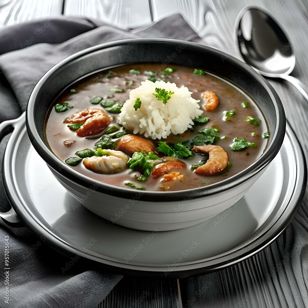 A steaming bowl of delicious Gumbo. a classic Southern dish. ready to be devoured. A steaming bowl of delicious Gumbo. a classic Southern dish. ready to be devoured.