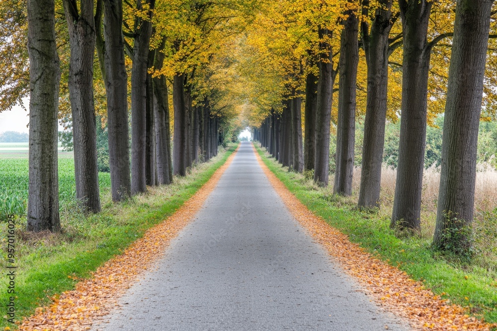 Autumn road with beautiful trees on the sides Autumn road with beautiful trees on the sides
