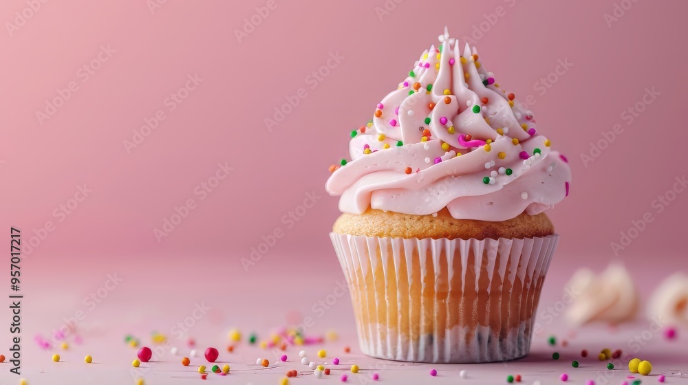 A frosted cupcake with sprinkles A frosted cupcake with sprinkles