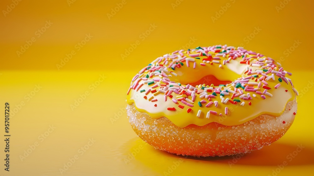 A glazed donuts with colorful icing and sprinkles A glazed donuts with colorful icing and sprinkles