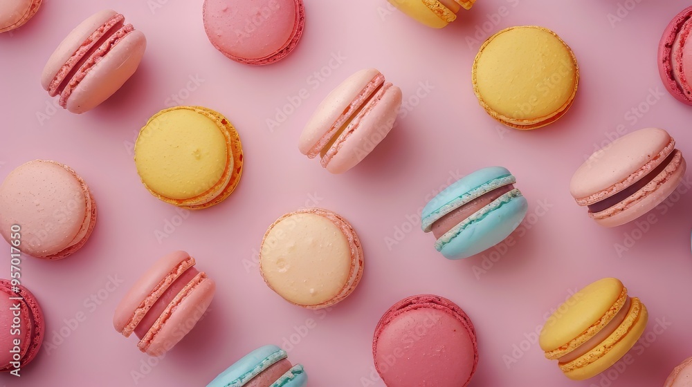 Various colorful of macarons, top view Various colorful of macarons, top view
