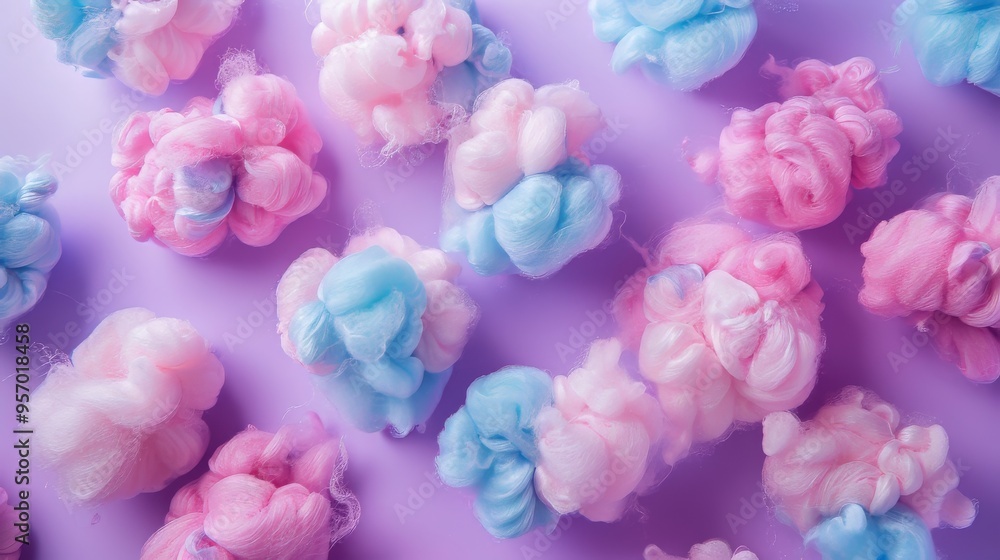 Obraz premium Fluffy cotton candies on colorful background