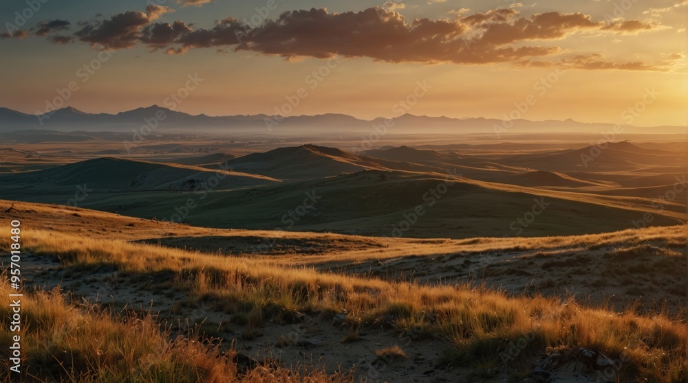 Steppes and mountains, landscape Steppes and mountains, landscape