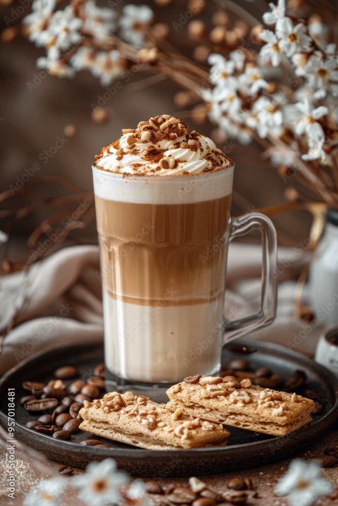 Mocha latte with a biscotti Mocha latte with a biscotti