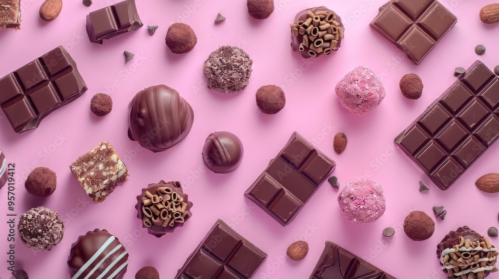 An assortment of chocolate bars, truffles, and bonbons An assortment of chocolate bars, truffles, and bonbons