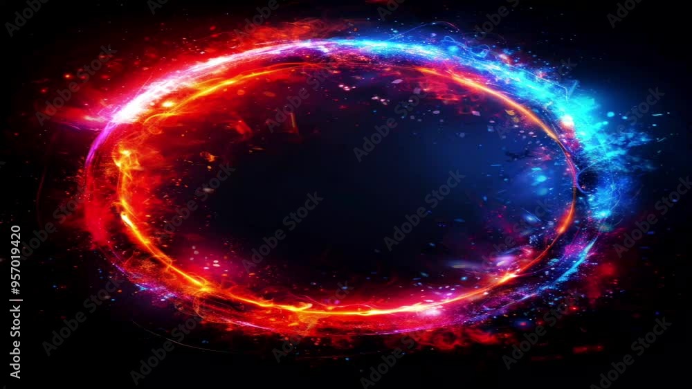 Abstract neon circle sparks glow with colorful digital display in the dark creating a futuristic realistic atmosphere. Abstract neon circle sparks glow with colorful digital display in the dark creating a futuristic realistic atmosphere.