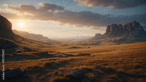 Steppes and mountains, landscape