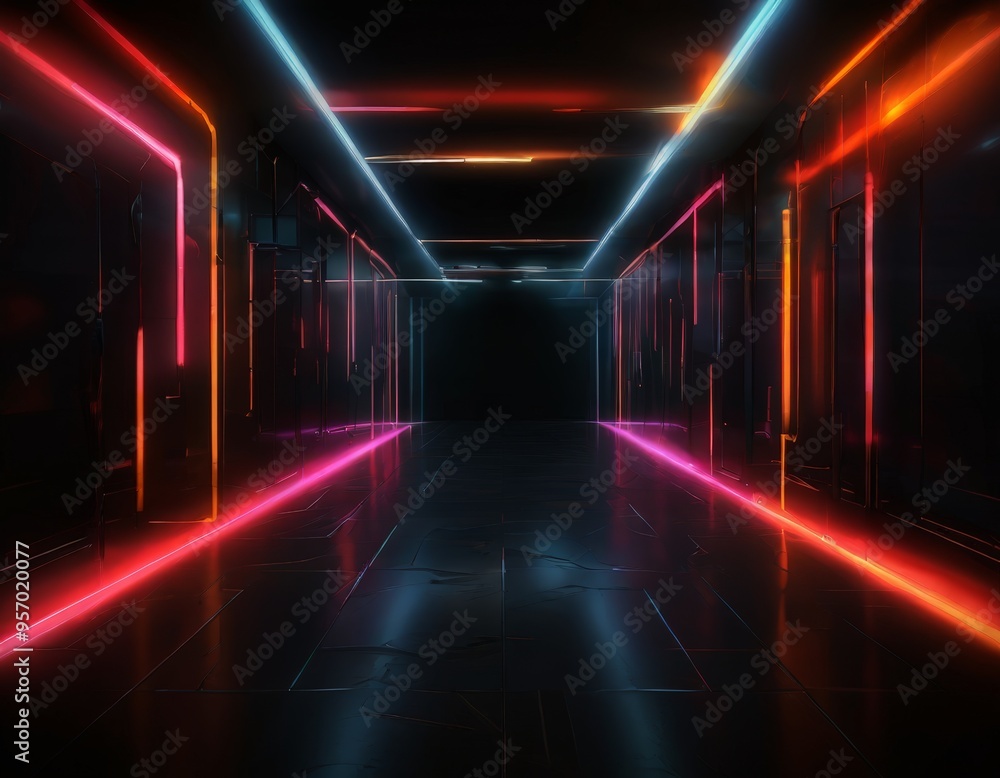 long corridor with neon lights long corridor with neon lights