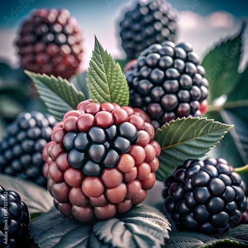 Wallpaper Mural A close up. 3D illustration of a marionberry. showcasing its unique red and black coloring and textured surface. Torontodigital.ca