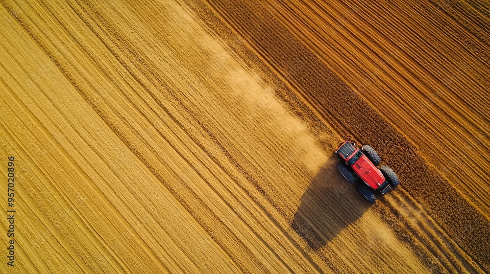 Aerial view of a field showing tractor tire tracks. Aerial view of a field showing tractor tire tracks.