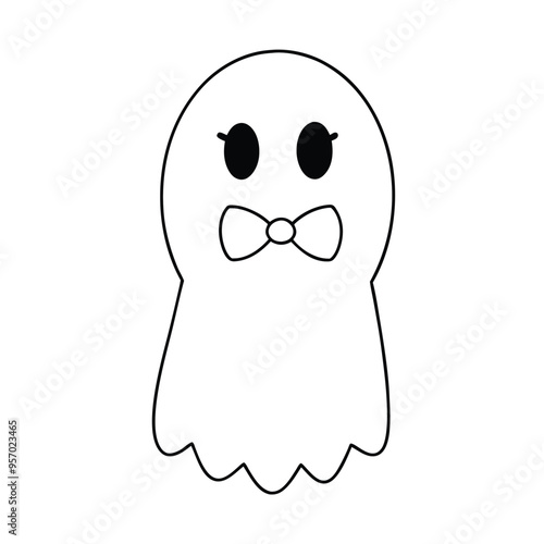 Cute Halloween pink ghost with a coquette bow vector illustration. Perfect for girly, stylish designs, stickers, decor, and fun Halloween-themed projects.