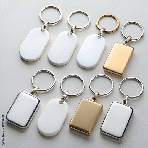 Set of 8 blank keychains. perfect for branding and customization.