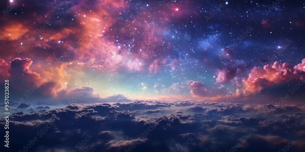 colorful sky with clouds and stars colorful sky with clouds and stars