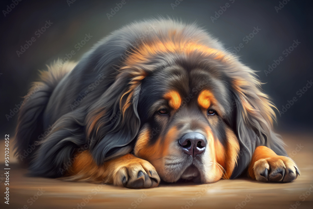 Illustration of Digital Painting of Tibetan Mastiff is sleeping, full body Illustration of Digital Painting of Tibetan Mastiff is sleeping, full body