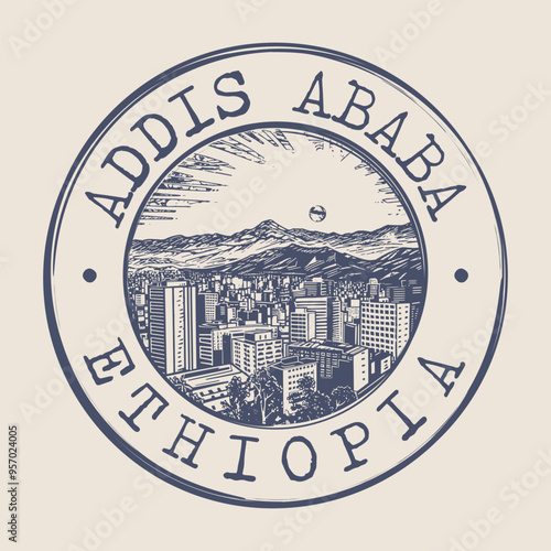 Addis Ababa, Ethiopia Stamp City Postmark. Silhouette Postal Passport. Round Vector Icon. Vintage Postage Design.	