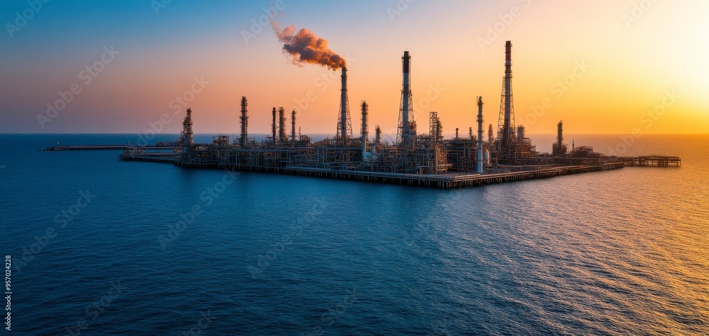 Obraz premium Oil refinery plant from industry zone, Oil refinery at twilight ,Aerial view of Oil and gas industry, industry factory concept and transportation,, Refinery factory