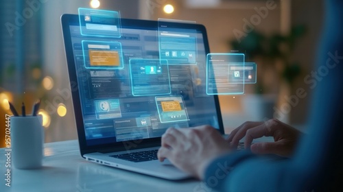 Laptop User Browsing Website With Multiple Tabs Open