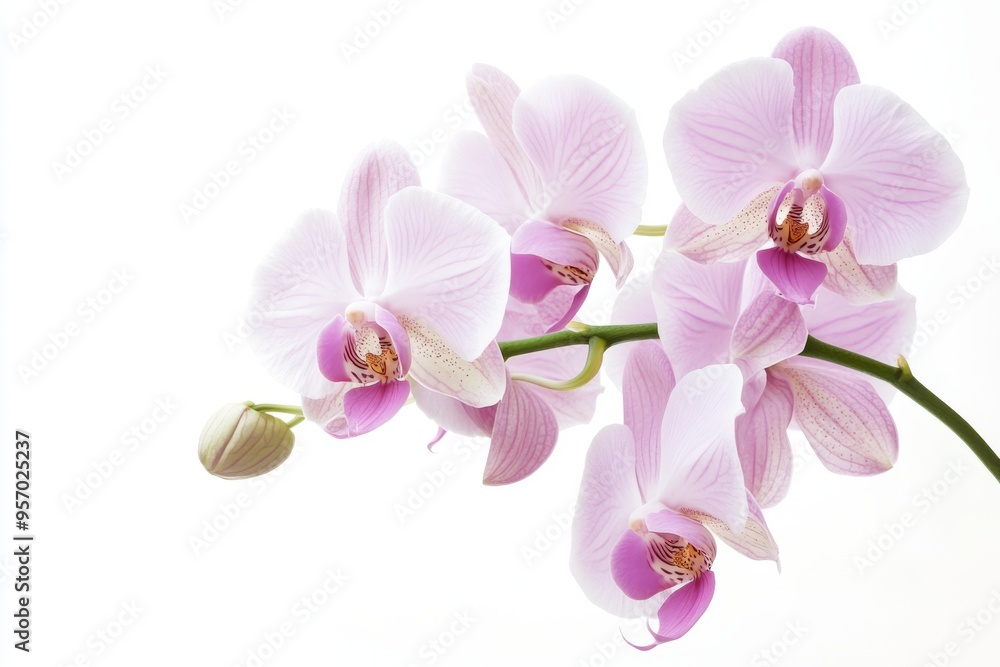 a gorgeous photo of a potted orchid on a crisp white background, with a few delicate petals unfolding a gorgeous photo of a potted orchid on a crisp white background, with a few delicate petals unfolding