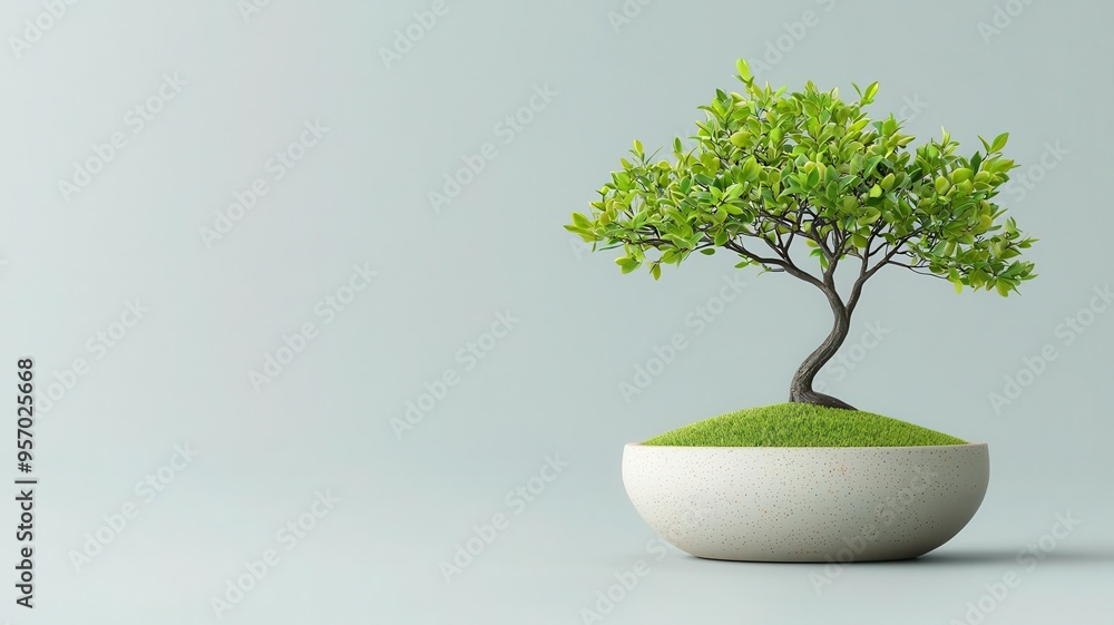 Bonsai tree in a tiny ceramic pot, delicate branches, 3D illustration Bonsai tree in a tiny ceramic pot, delicate branches, 3D illustration